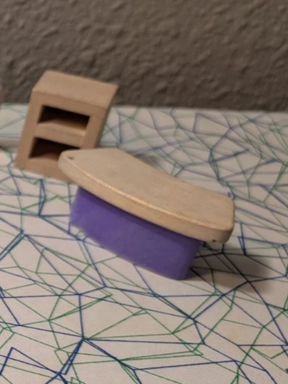 Wood Dollhouse purple Bedroom Study 5-pieces Baby Bed Headboard Desk Nightstands